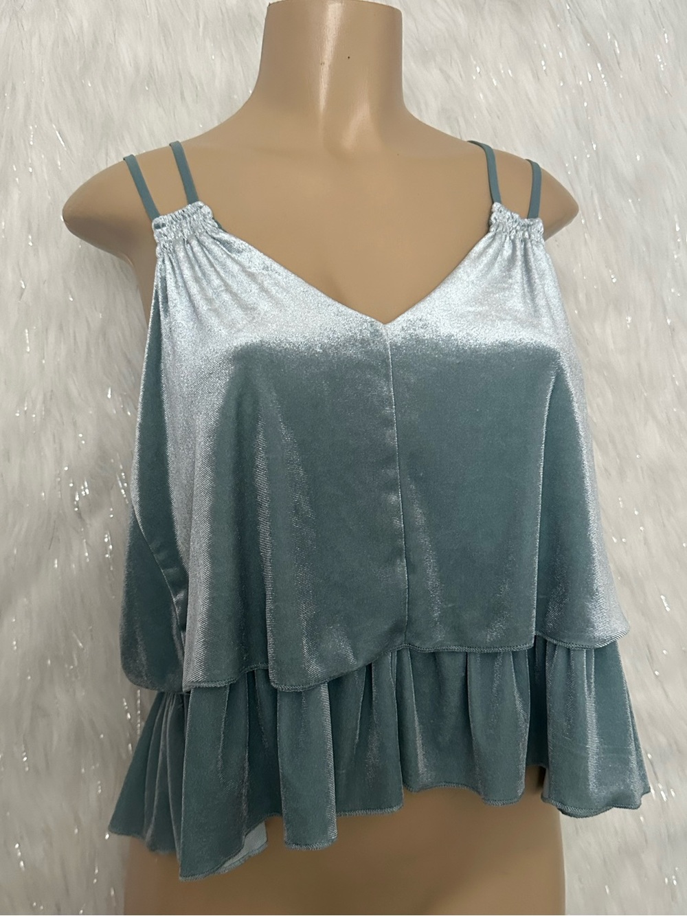 Xhilaration Light Blue Velvet Double-Ruffle Camisole